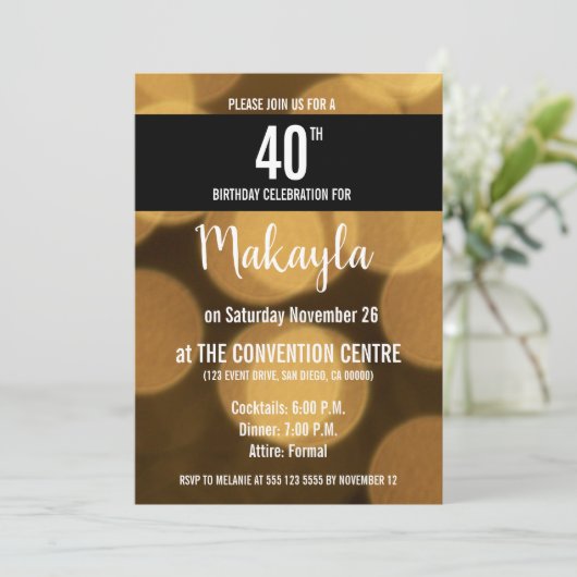 Goud en zwart thema, 40e verjaardag, kaart (Staand voorkant)