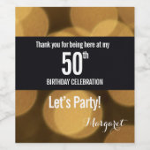 Goud en zwart thema, 50e verjaardag wijn etiket (Enkel label)