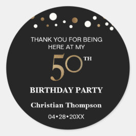 Goud en zwart thema 50e verjaardagsronde sticker