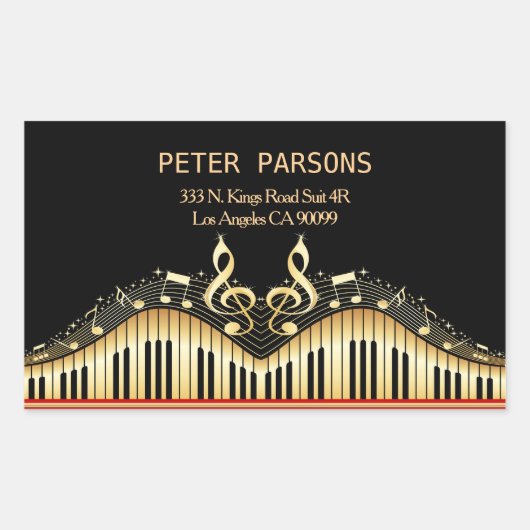 Goud en zwart toetsenbord en Treble Clef Rechthoekige Sticker (Voorkant)