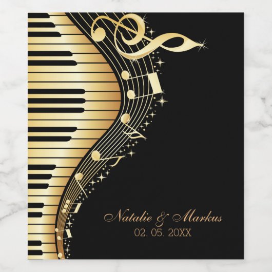 Goud en zwart toetsenbord- Sla de datum op Wijn Etiket (Enkel label)