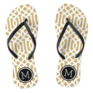 Goud en zwart Trellis Monogram Teenslippers