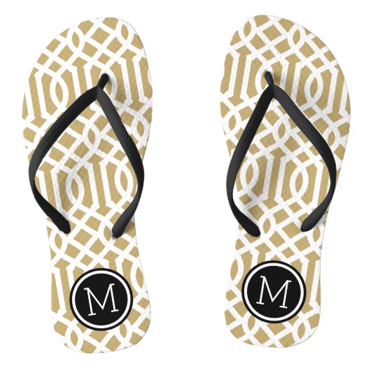 Goud en zwart Trellis Monogram Teenslippers (Voetbed)