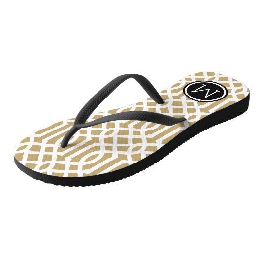 Goud en zwart Trellis Monogram Teenslippers (Schuin)
