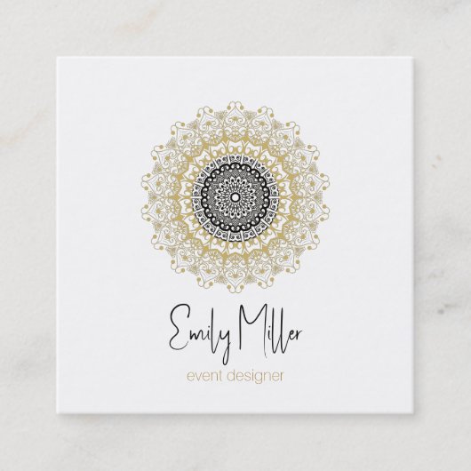 Goud en zwart Tribal Mandala Square Business Vierkante Visitekaartje (Voorkant)