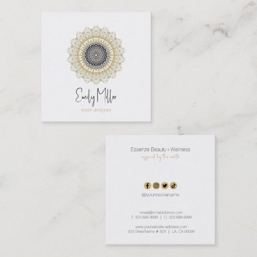 Goud en zwart Tribal Mandala Square Business Vierkante Visitekaartje (Voorkant / Achterkant)