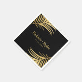 Goud en zwart tropisch palmblad gepersonaliseerd servet (Hoek)