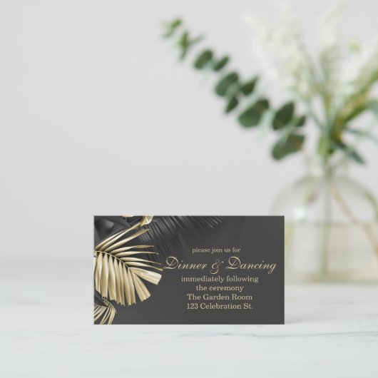 Goud en zwart, Tropische bladeren Informatiekaartje (Staand voorkant)