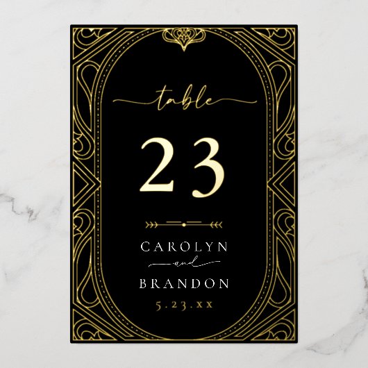Goud en zwart  Trouwtafel Nummer Kaart (Voorkant)