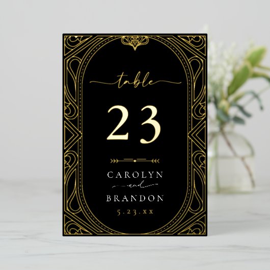 Goud en zwart  Trouwtafel Nummer Kaart (Staand Voorkant)