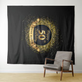Goud en Zwart Verjaardagsfeestje Tapestry Achtergr Wandkleed (In Situ (horizontaal))