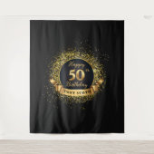 Goud en Zwart Verjaardagsfeestje Tapestry Achtergr Wandkleed (Voorkant)