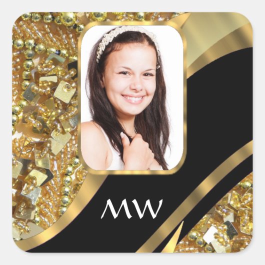 Goud en zwart vierkante sticker (Voorkant)