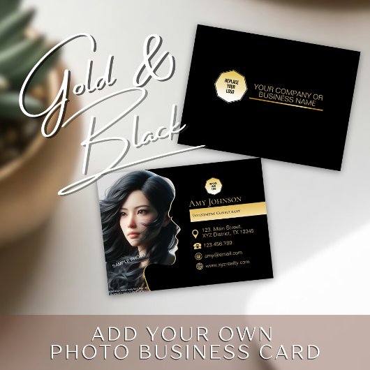 Goud en zwart, voeg je eigen foto toe om silhouet  visitekaartje