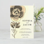 Goud en Zwart Waterverf Bloem Bruiloft Kaart (Staand voorkant)