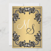 Goud en Zwart wervelmonogram Bruiloft uitnodiging (Achterkant)