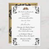 Goud en Zwart wervelmonogram Bruiloft uitnodiging (Voorkant / Achterkant)
