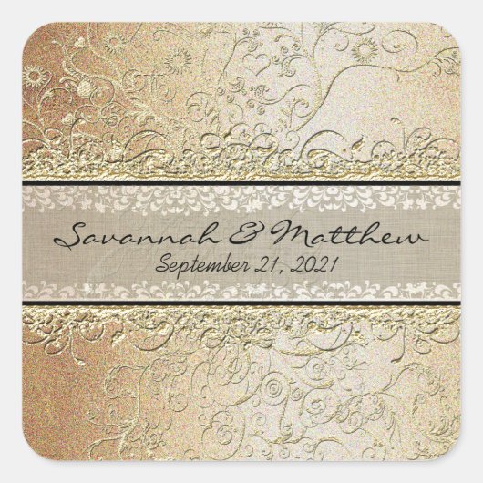 Goud en zwart-witplein vierkante sticker (Voorkant)