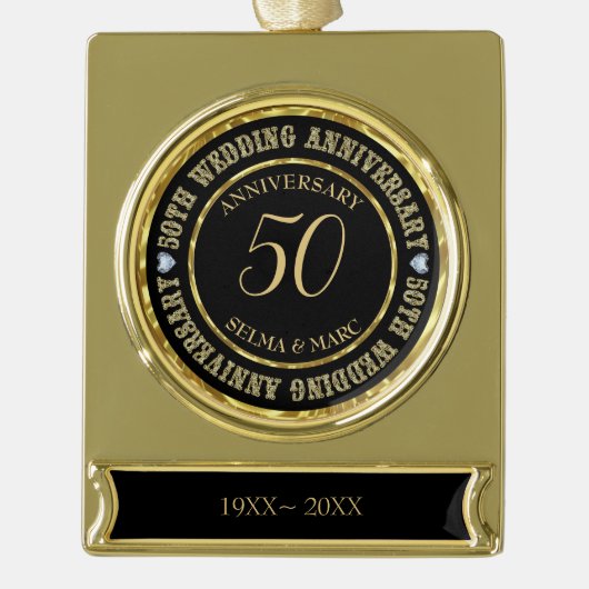 Goud en zwart witte diamanten verguld banner ornament (Voorkant)