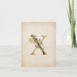 Goud en Zwart X  Monogram Met Bladeren Notitiekaartje