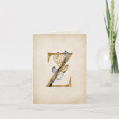 Goud en zwart Z Monogram met bladeren Notitiekaartje (Voorkant)