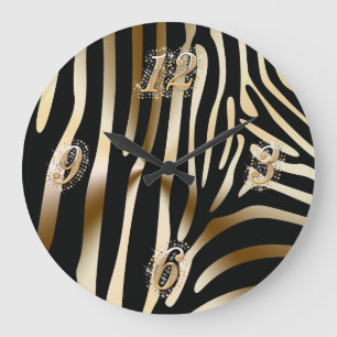 Goud en zwart-Zebra-wandklok Grote Klok
