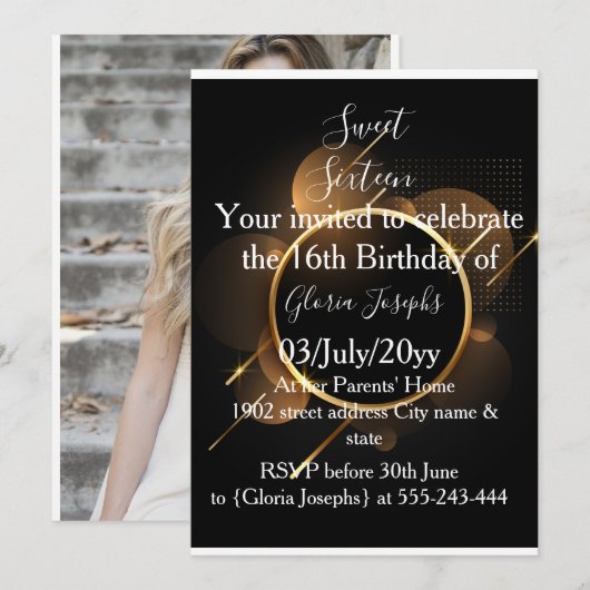 Goud en zwart, zestien foto's save the date (Voorkant / Achterkant)