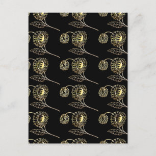 goud en zwart zonnebloemen natuur art Pattern Briefkaart