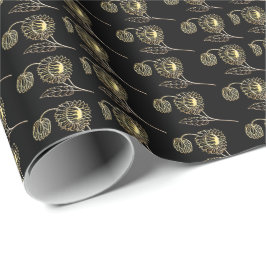 goud en zwart zonnebloemen natuur art Pattern Cadeaupapier