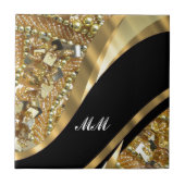 Goud en zwart zwenkpatroon tegeltje (Voorkant)