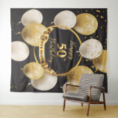 Goud En Zwarte 50e Verjaardag Achtergrond Banner C Wandkleed (In Situ (horizontaal))