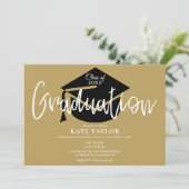 Goud En Zwarte Afstudeerfeest Kaart (Staand voorkant)