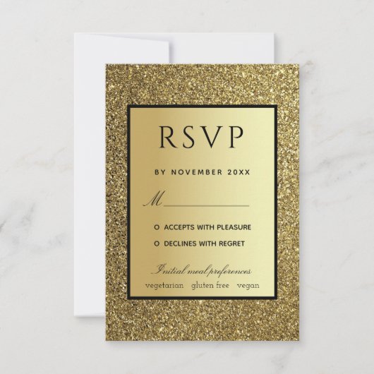 Goud en Zwarte Bruiloft RSVP Kaartje (Voorkant)
