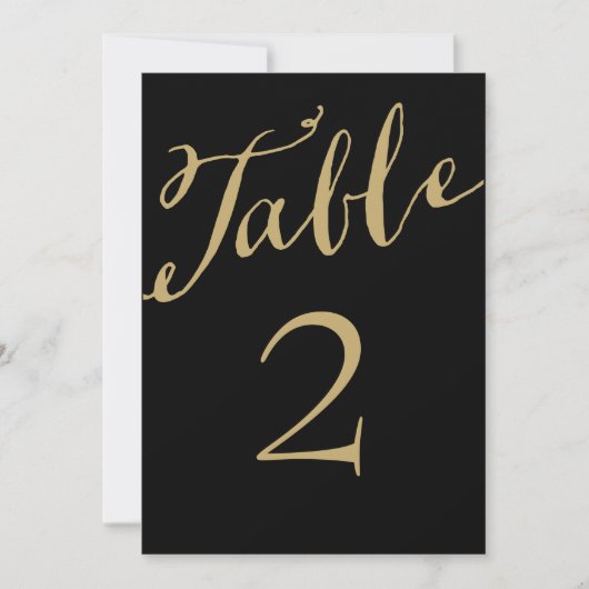 Goud en Zwarte Chic Calligrafie Tafel Nummers Kaart (Voorkant)