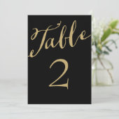 Goud en Zwarte Chic Calligrafie Tafel Nummers Kaart (Staand voorkant)
