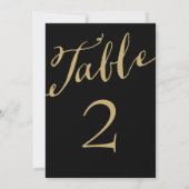 Goud en Zwarte Chic Calligrafie Tafel Nummers Kaart (Achterkant)