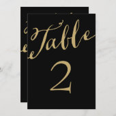 Goud en Zwarte Chic Calligrafie Tafel Nummers Kaart (Voorkant / Achterkant)
