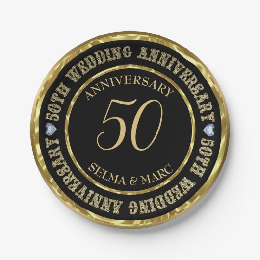 Goud en zwarte combinatie papieren bordje (Voorkant)