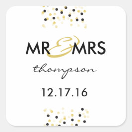 Goud en Zwarte Confetti Mr. & Mrs. Sticker
