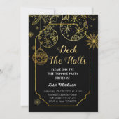 Goud en Zwarte Dek Halls Feest Uitnodiging (Voorkant)