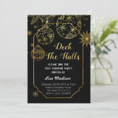 Goud en Zwarte Dek Halls Feest Uitnodiging (Staand voorkant)