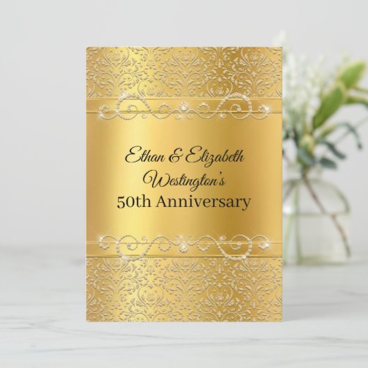 Goud en Zwarte Diamant 50ste Verjaardag Kaart (Staand voorkant)