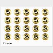 GOUD EN ZWARTE DRAGON RONDE STICKER (Vel)