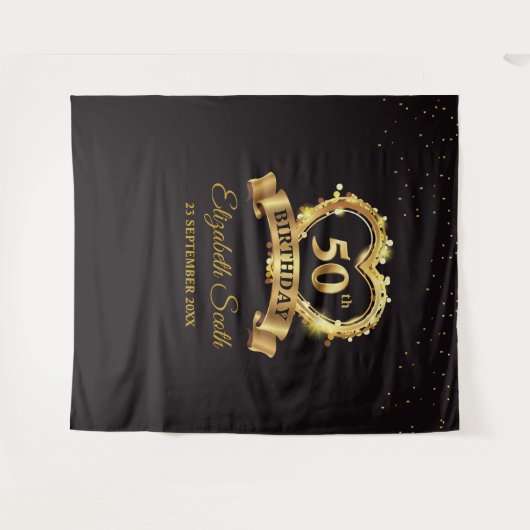 Goud en Zwarte Feest Tapijt Achtergrond Banner Wandkleed (Voorkant (horizontaal))