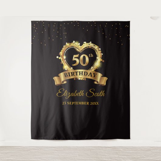 Goud en Zwarte Feest Tapijt Achtergrond Banner Wandkleed (Voorkant)