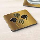 Goud en zwarte feestballonnen bier onderzetter (Linkerzijde)