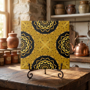 Goud en Zwarte Geometrische Arabesque Marokkaans Tegeltje