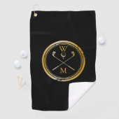 Goud en Zwarte Gepersonaliseerde Monogram Golfhanddoek (Insitu)
