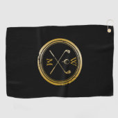 Goud en Zwarte Gepersonaliseerde Monogram Golfhanddoek (Horizontaal)