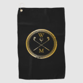Goud en Zwarte Gepersonaliseerde Monogram Golfhanddoek (Voorkant)